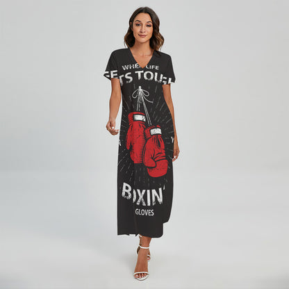 Put On Your Boxing Gloves Print Short Sleeve Maxi Dress
