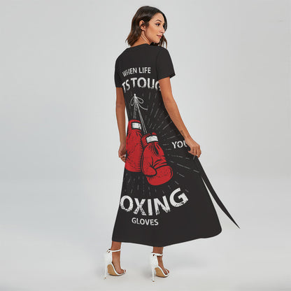 Put On Your Boxing Gloves Print Short Sleeve Maxi Dress