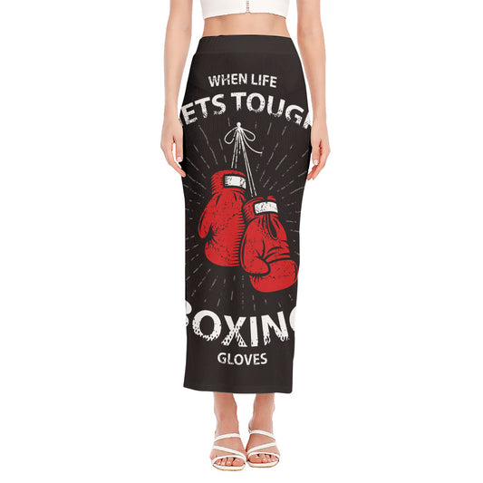 Put On Your Boxing Gloves Print Side Slit Maxi Skirt