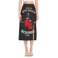 Put On Your Boxing Gloves Print Side Slit Midi Skirt