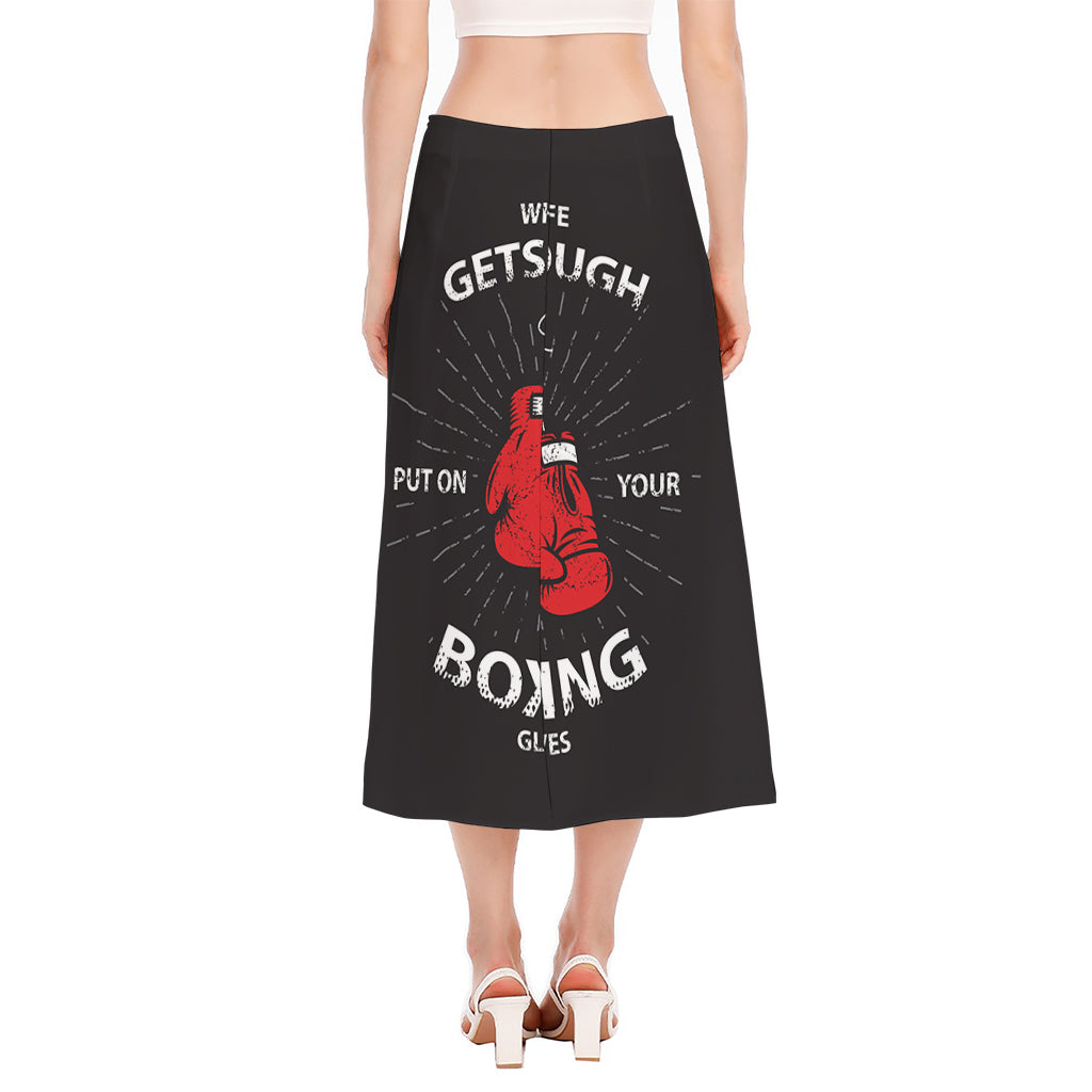 Put On Your Boxing Gloves Print Side Slit Midi Skirt