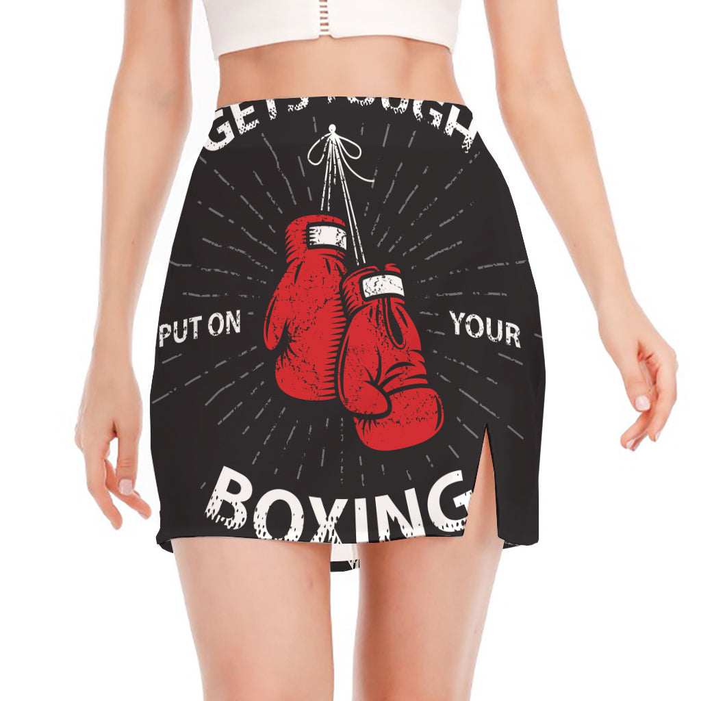 Put On Your Boxing Gloves Print Side Slit Mini Skirt