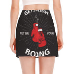 Put On Your Boxing Gloves Print Side Slit Mini Skirt
