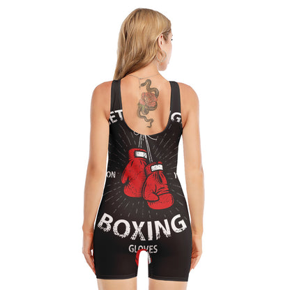 Put On Your Boxing Gloves Print Sleeveless One Piece Swimsuit