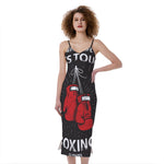 Put On Your Boxing Gloves Print Slim Fit Midi Cami Dress