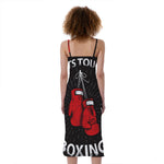 Put On Your Boxing Gloves Print Slim Fit Midi Cami Dress