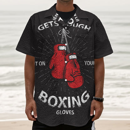 Put On Your Boxing Gloves Print Textured Short Sleeve Shirt