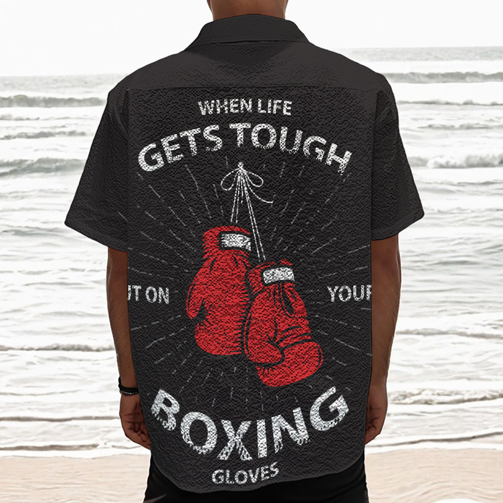 Put On Your Boxing Gloves Print Textured Short Sleeve Shirt