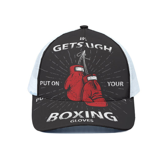 Put On Your Boxing Gloves Print White Mesh Trucker Cap