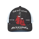 Put On Your Boxing Gloves Print White Mesh Trucker Cap