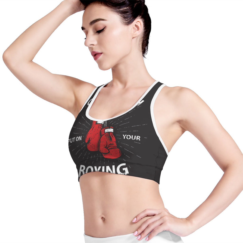 Put On Your Boxing Gloves Print Women's Sports Bra
