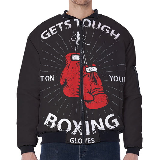 Put On Your Boxing Gloves Print Zip Sleeve Bomber Jacket