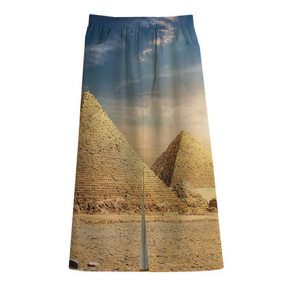 Pyramid Sunset Print Cotton Front Slit Maxi Skirt