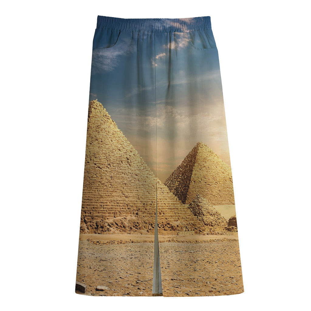 Pyramid Sunset Print Cotton Front Slit Maxi Skirt