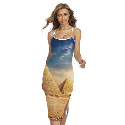 Pyramid Sunset Print Cross Back Cami Dress