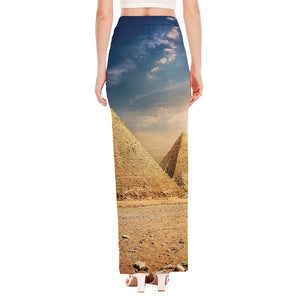 Pyramid Sunset Print High Slit Maxi Skirt