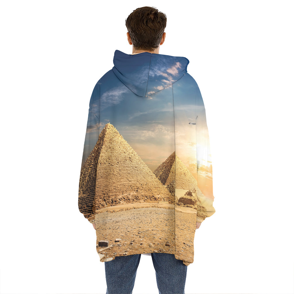 Pyramid Sunset Print Hoodie Blanket