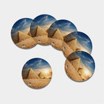 Pyramid Sunset Print Leather Coaster Set