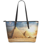 Pyramid Sunset Print Leather Tote Bag