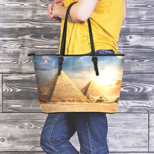 Pyramid Sunset Print Leather Tote Bag