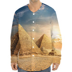 Pyramid Sunset Print Long Sleeve Baseball Jersey