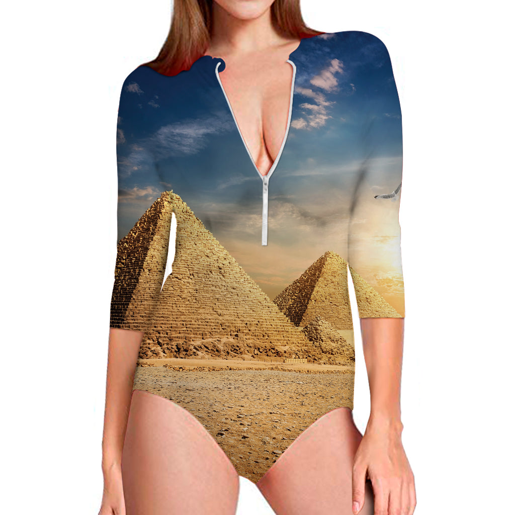 Pyramid Sunset Print Long Sleeve Swimsuit