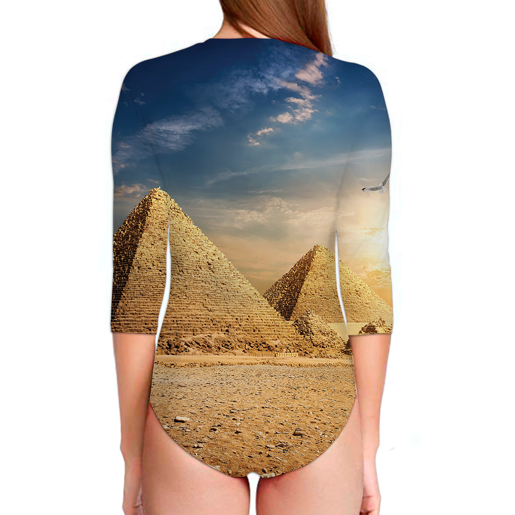 Pyramid Sunset Print Long Sleeve Swimsuit