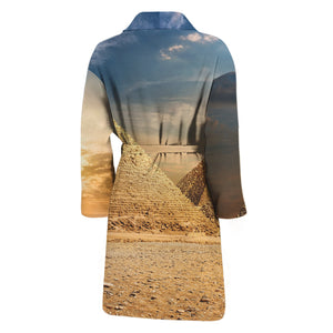 Pyramid Sunset Print Men's Bathrobe