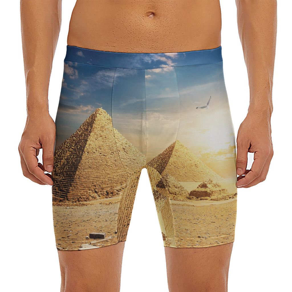 Pyramid Sunset Print Men's Long Boxer Briefs