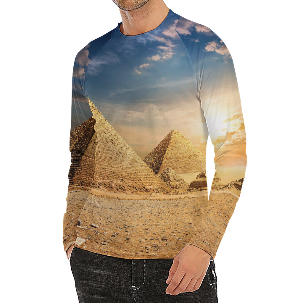 Pyramid Sunset Print Men's Long Sleeve Rash Guard