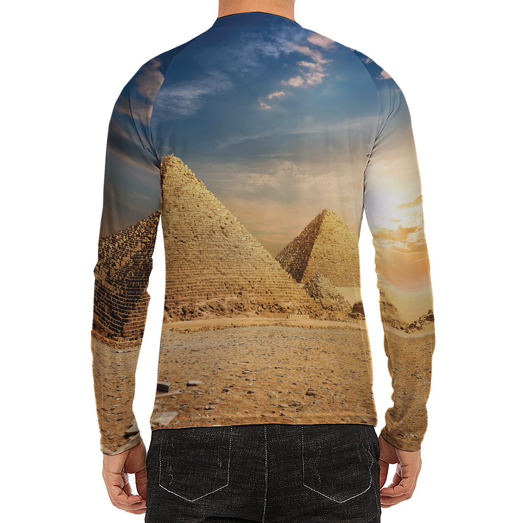 Pyramid Sunset Print Men's Long Sleeve Rash Guard