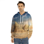 Pyramid Sunset Print Men's Velvet Pullover Hoodie