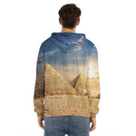 Pyramid Sunset Print Men's Velvet Pullover Hoodie