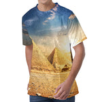 Pyramid Sunset Print Men's Velvet T-Shirt