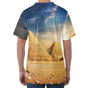 Pyramid Sunset Print Men's Velvet T-Shirt