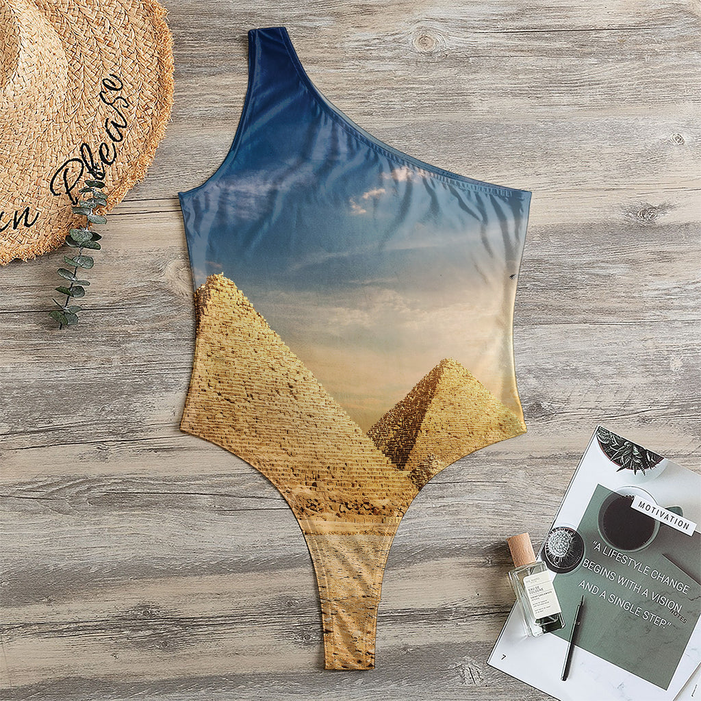 Pyramid Sunset Print One Shoulder Bodysuit