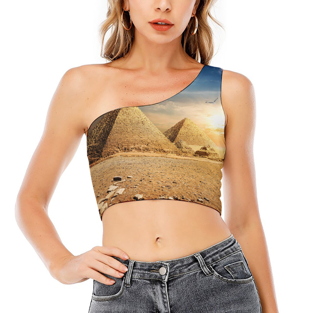 Pyramid Sunset Print One Shoulder Crop Top