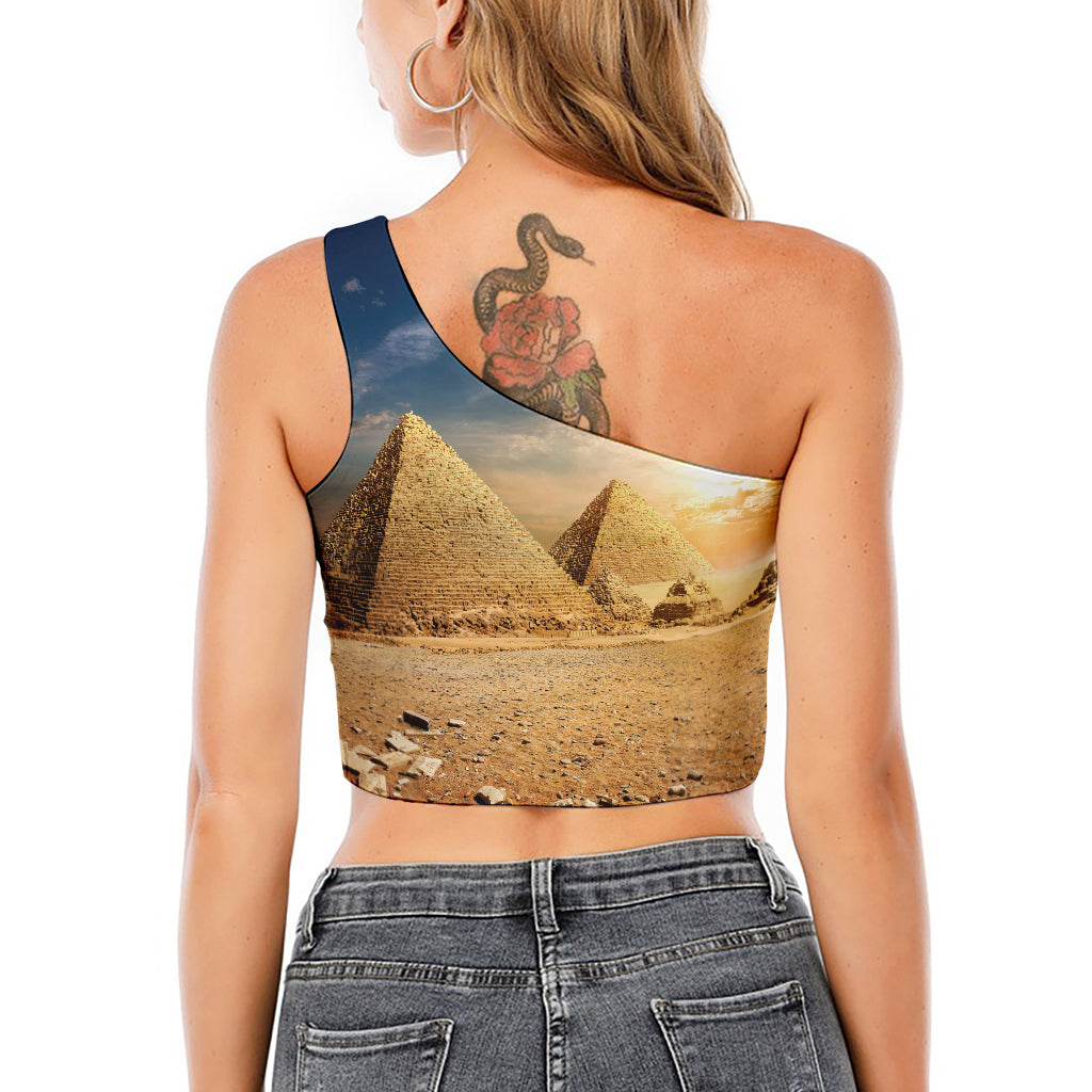 Pyramid Sunset Print One Shoulder Crop Top