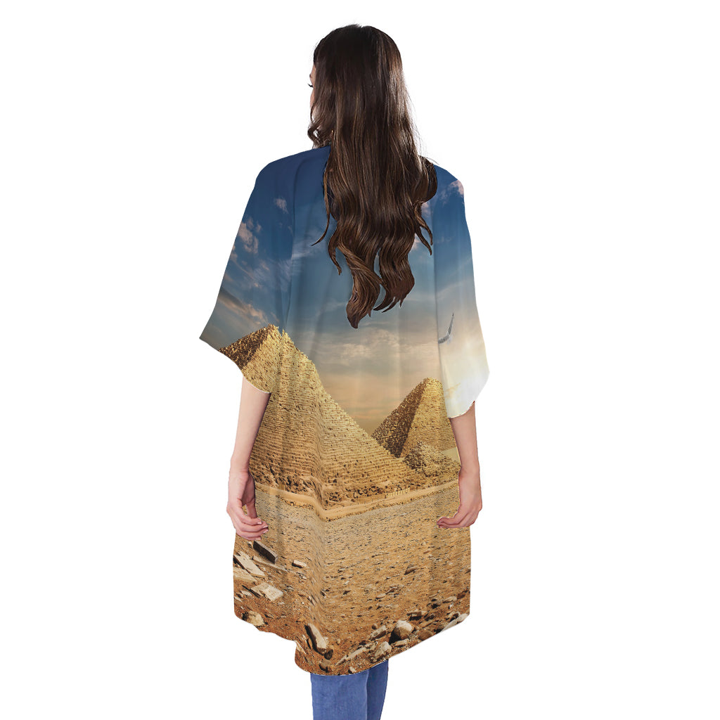 Pyramid Sunset Print Open Front Beach Cover Up