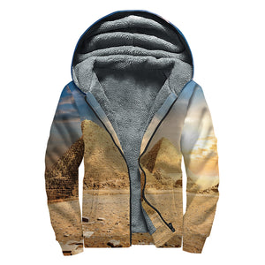 Pyramid Sunset Print Sherpa Lined Zip Up Hoodie