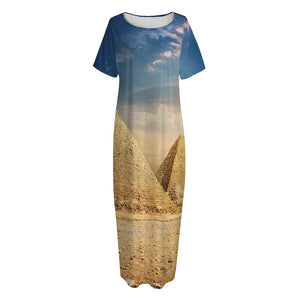 Pyramid Sunset Print Short Sleeve Long Nightdress