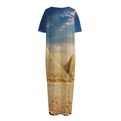 Pyramid Sunset Print Short Sleeve Long Nightdress