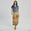 Pyramid Sunset Print Short Sleeve Maxi Dress