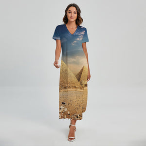 Pyramid Sunset Print Short Sleeve Maxi Dress