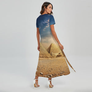 Pyramid Sunset Print Short Sleeve Maxi Dress