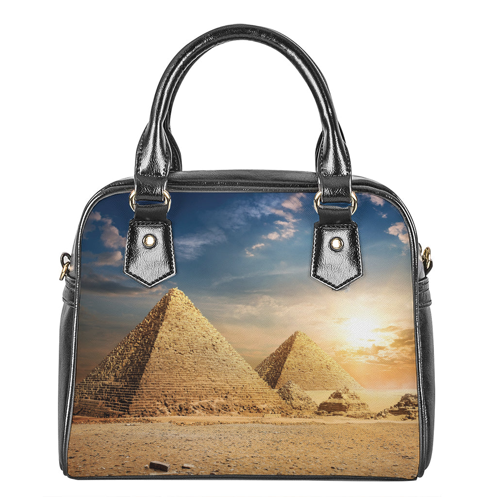 Pyramid Sunset Print Shoulder Handbag