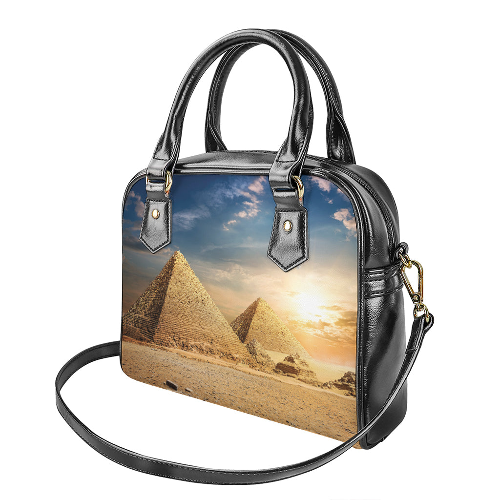 Pyramid Sunset Print Shoulder Handbag