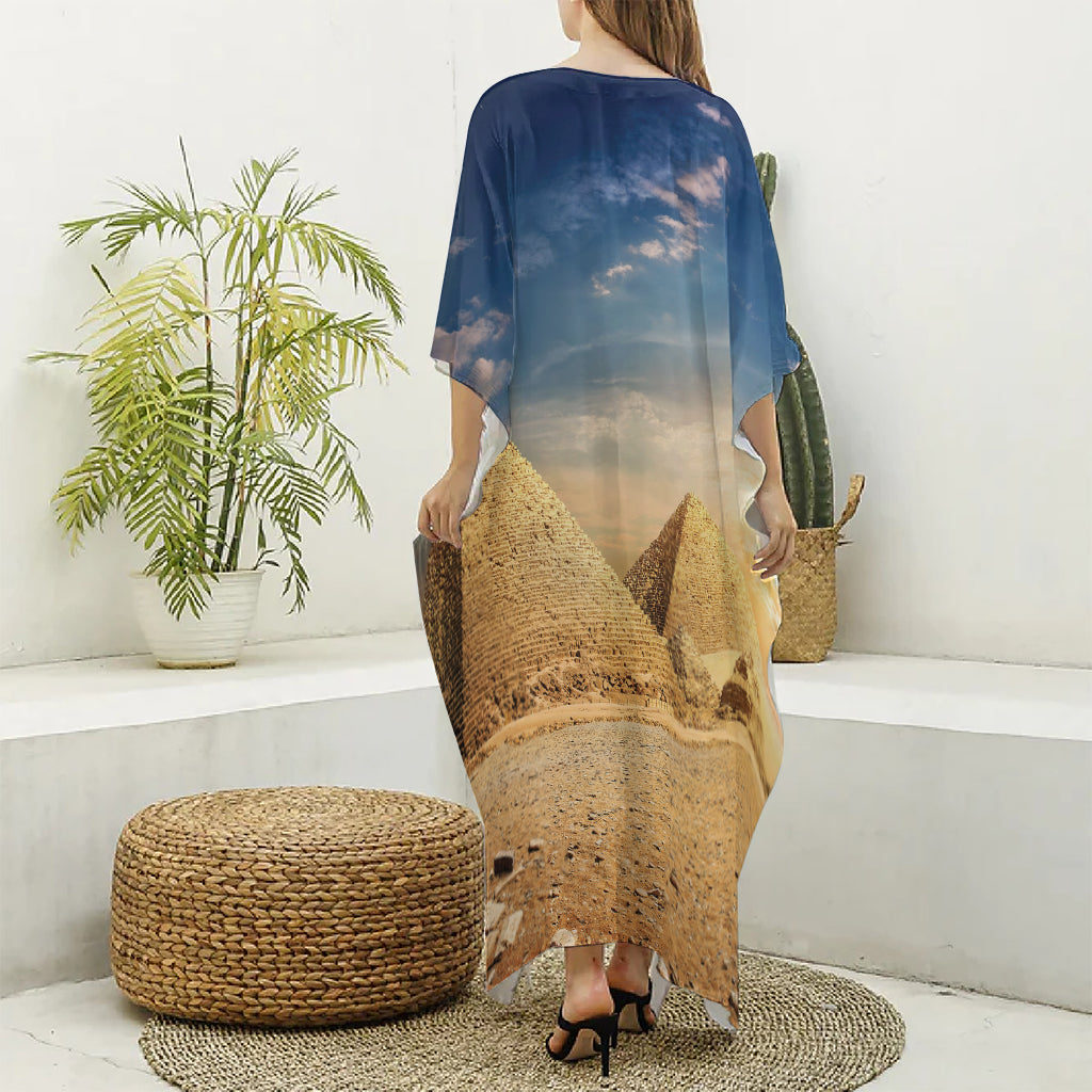 Pyramid Sunset Print Silk V-Neck Kaftan Dress