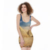 Pyramid Sunset Print Sleeveless Bodycon Dress