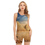 Pyramid Sunset Print Sleeveless One Piece Swimsuit